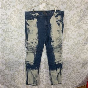 Kroix Blue Acid Wash Ribbed Denim Skinny Jeans